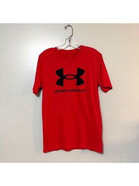 Under Armour Red Short Sleeve T-Shirt With Black Logo Graphic Design Mens Size S